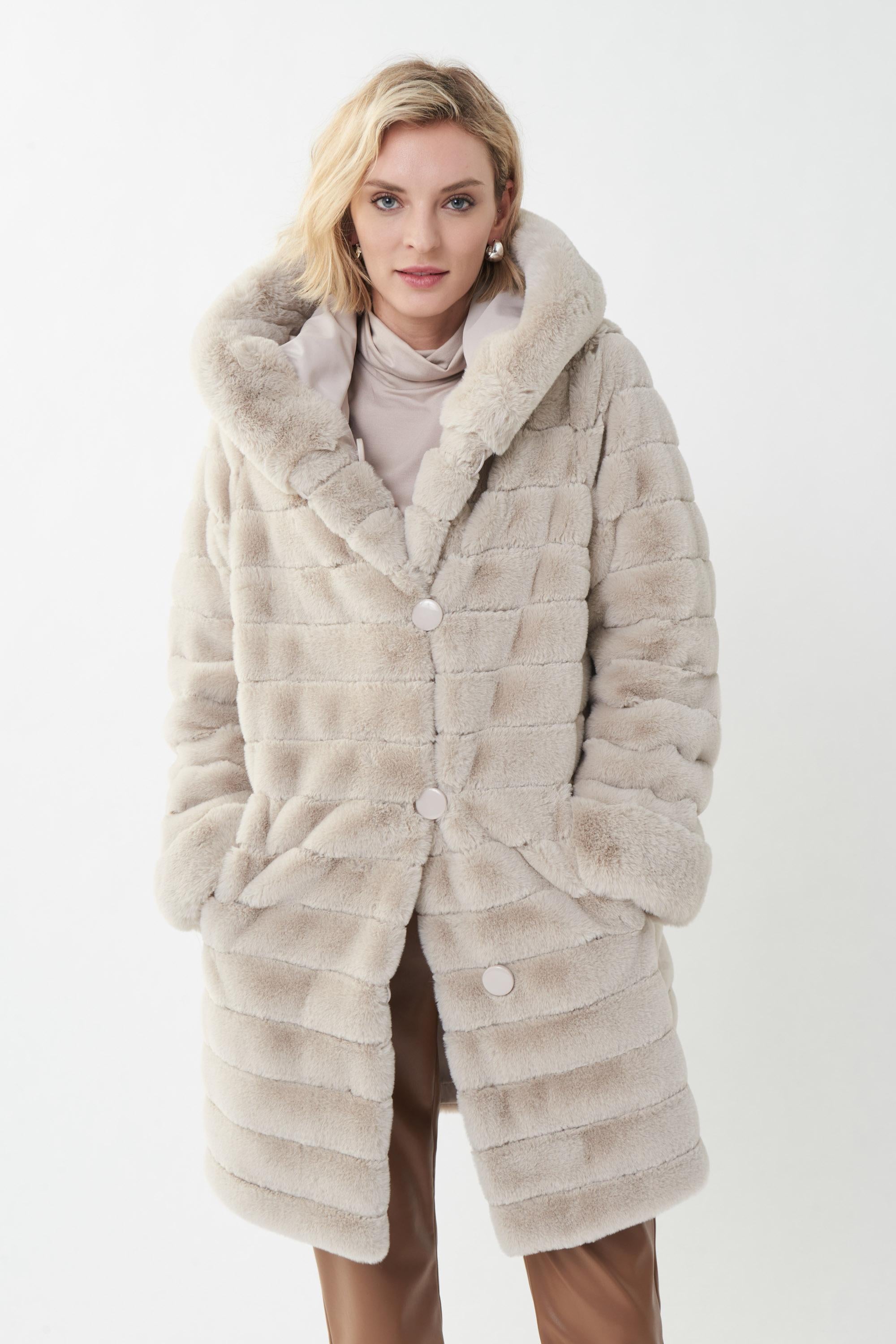 Reversible Faux Fur Hooded Coat Style 214913