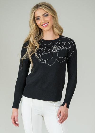 Haley Fabric Round Neck Sweater With Chained Flower Lisette L