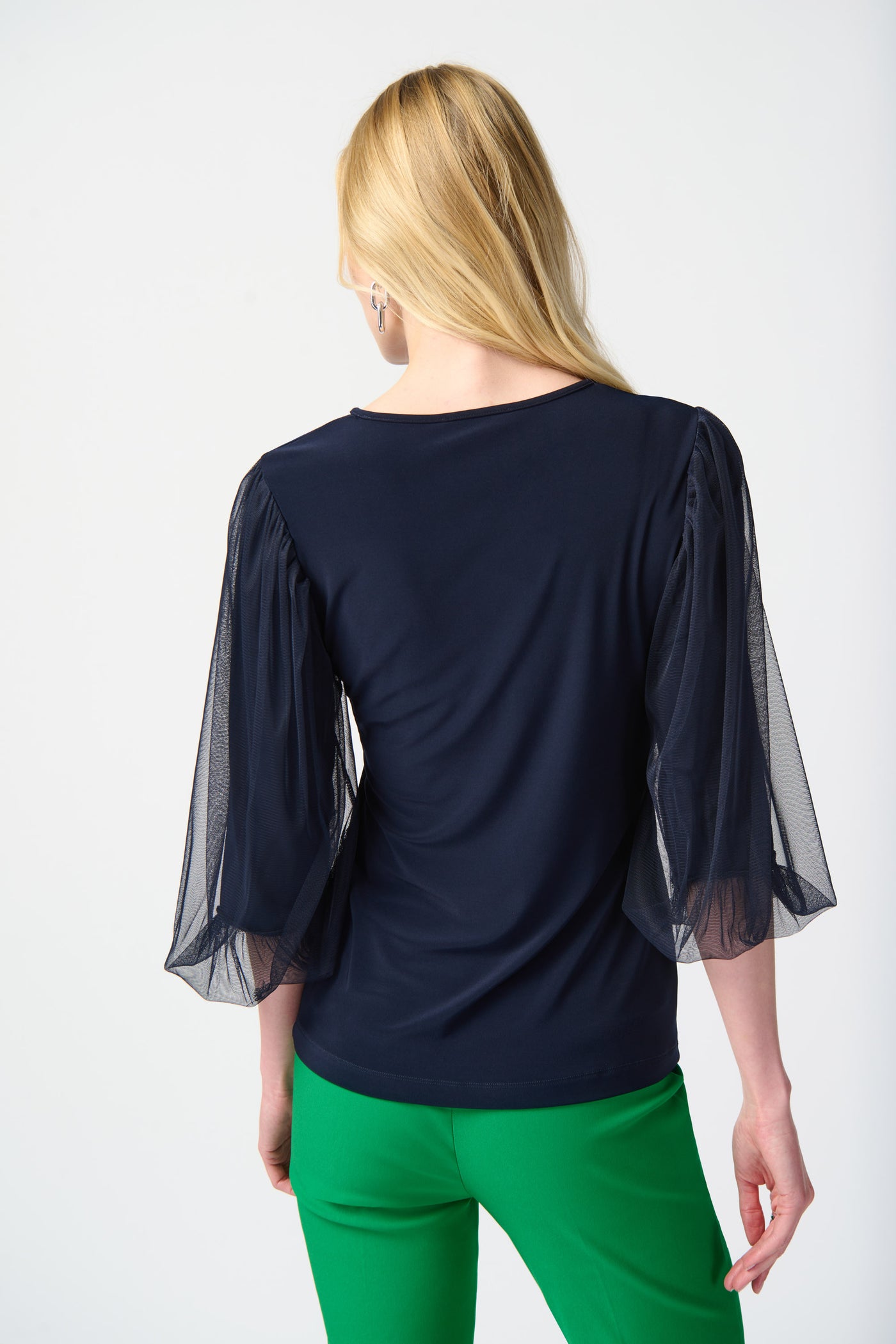 Joseph Ribkoff Silky Knit Top With Mesh Sleeves 