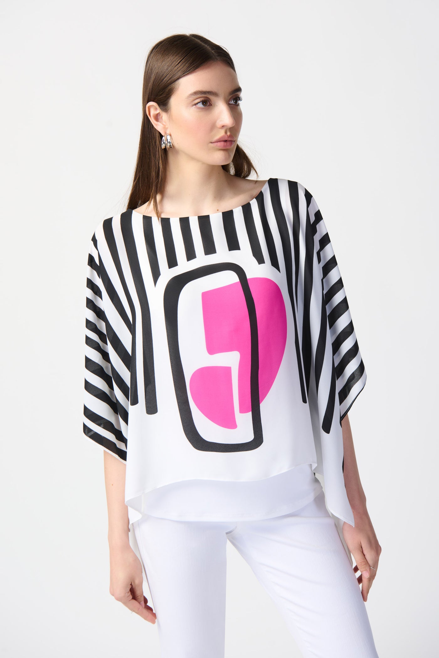 Joseph Ribkoff Abstract Print Georgette Poncho Top 