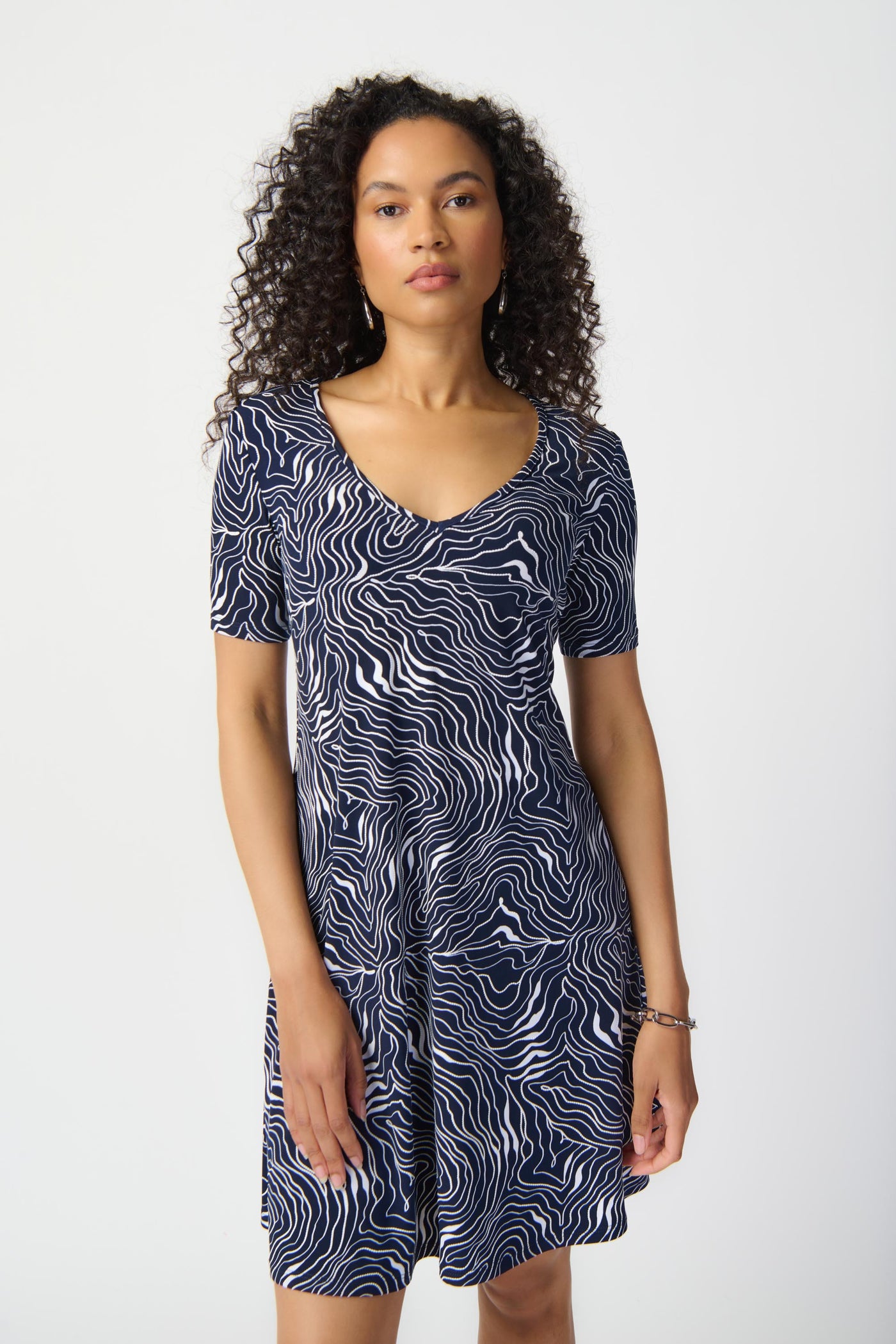 Joseph Ribkoff Abstract Print Puff A-Line Dress 