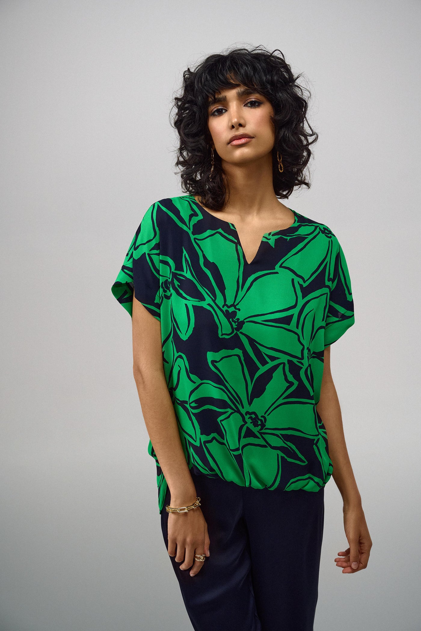 Joseph Ribkoff Floral Print Georgette Boxy Top 