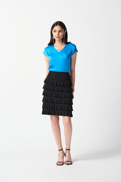 Joseph Ribkoff Silky Knit A-Line Ruffled Skirt 