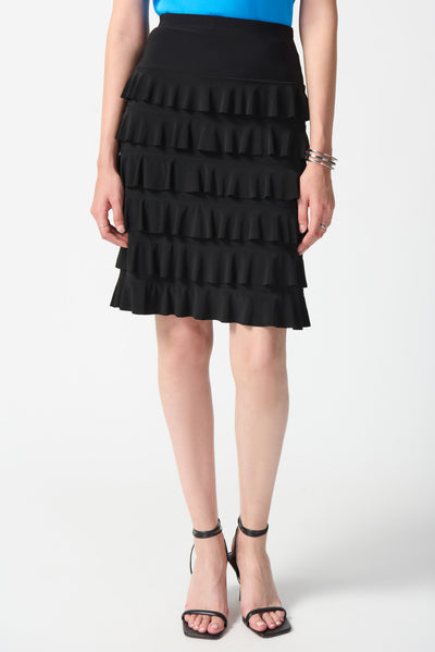 Joseph Ribkoff Silky Knit A-Line Ruffled Skirt 