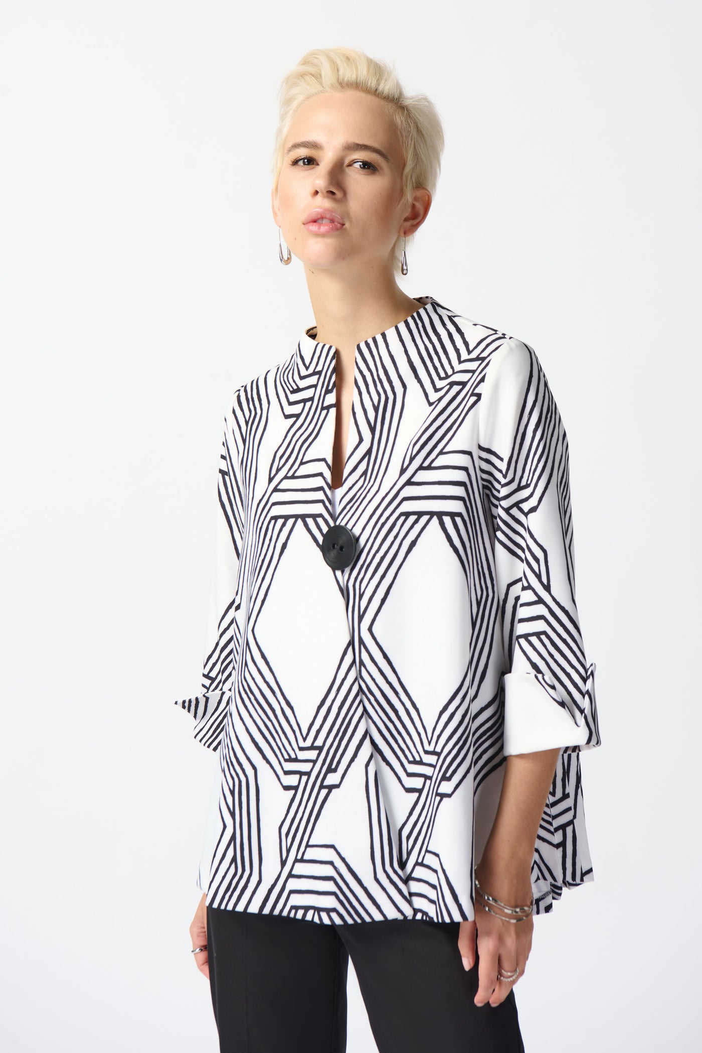 Lux Twill Geometric Print Trapeze Jacket Joseph Ribkoff