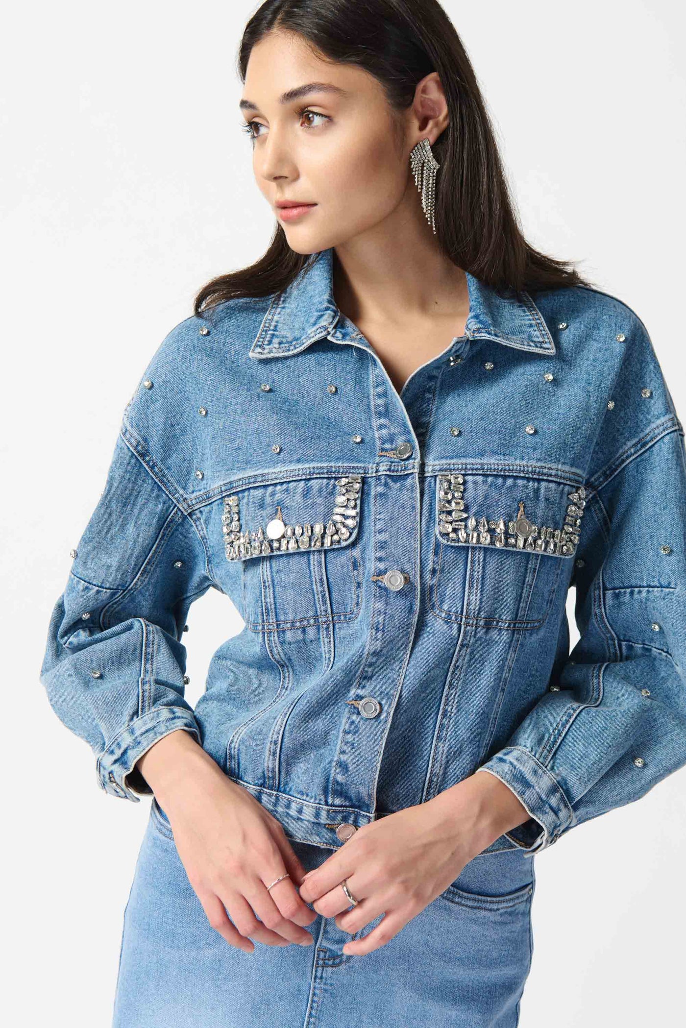 Embellished Denim Boxy Jacket Joseph Ribkoff