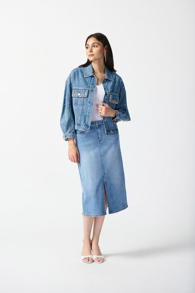 Embellished Denim Boxy Jacket Joseph Ribkoff