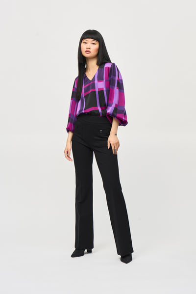 Satin Abstract Plaid Print Top Joseph Ribkoff