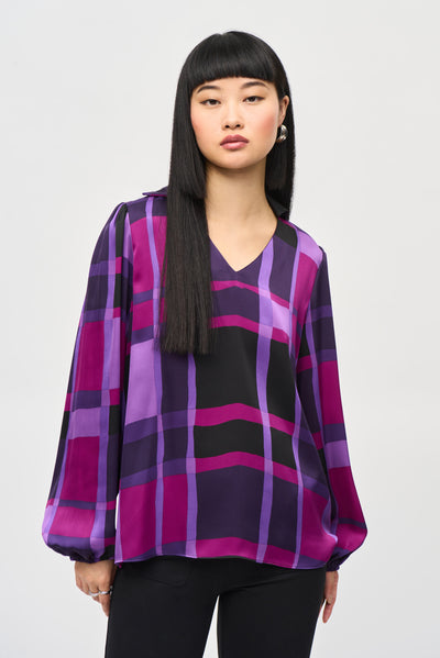 Satin Abstract Plaid Print Top Joseph Ribkoff