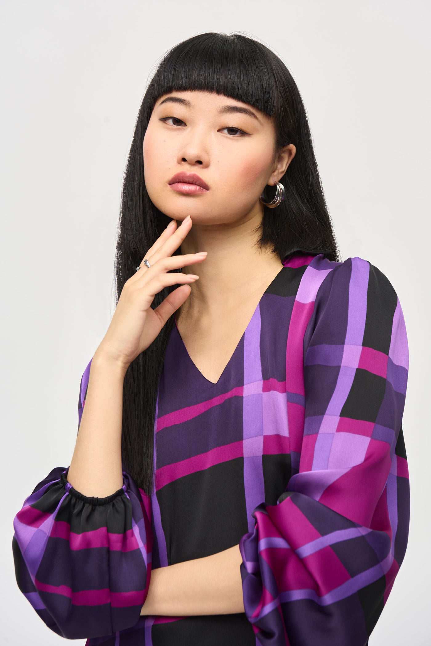 Satin Abstract Plaid Print Top Joseph Ribkoff