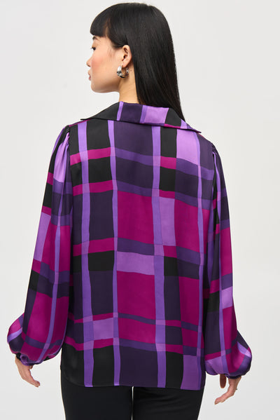 Satin Abstract Plaid Print Top Joseph Ribkoff