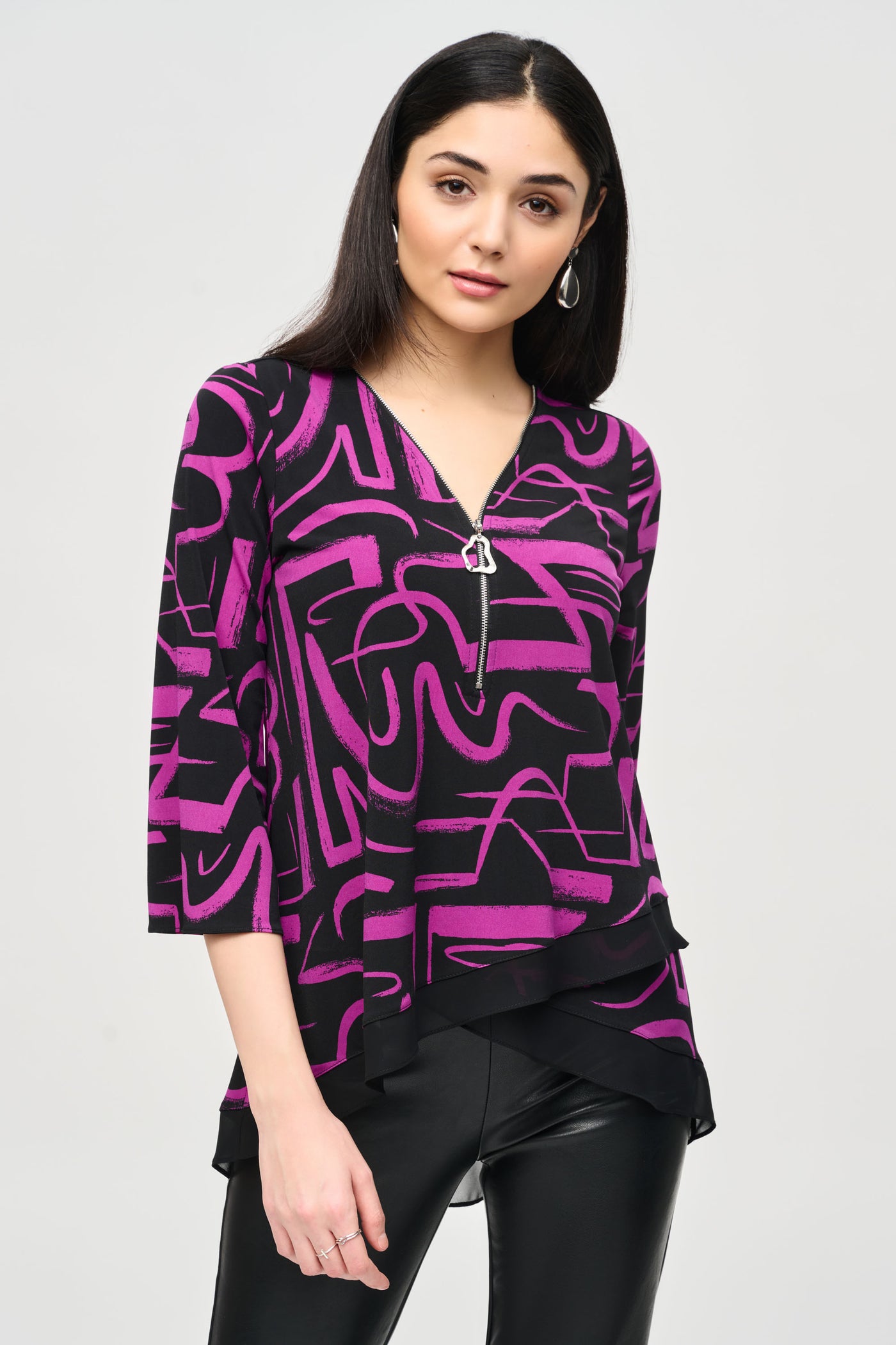 Silky Knit Abstract Print Flared Top Joseph Ribkoff