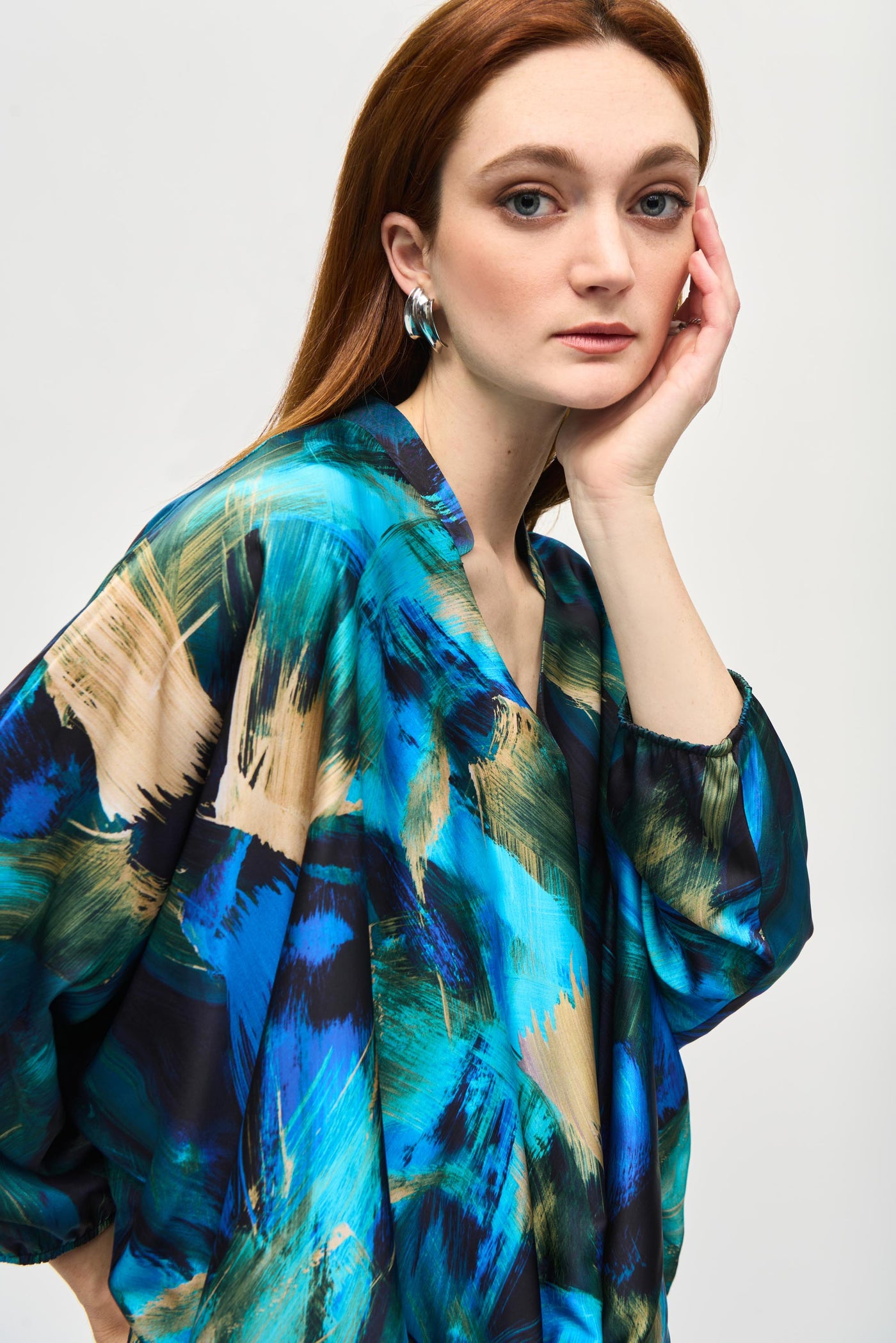 Satin Abstract Print Cocoon Top Joseph Ribkoff