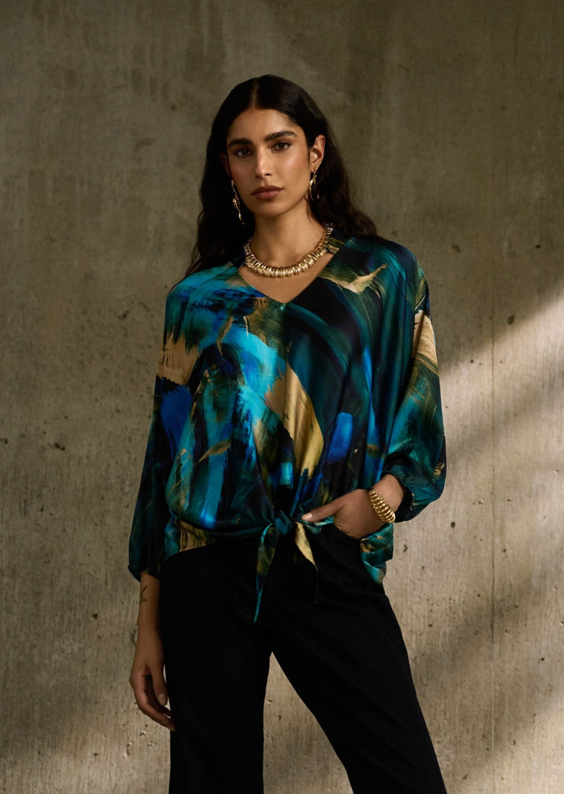 Satin Abstract Print Cocoon Top Joseph Ribkoff