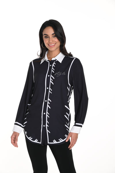 Bold Contrast Button-Down Blouse Frank Lyman