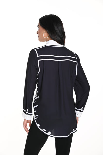 Bold Contrast Button-Down Blouse Frank Lyman