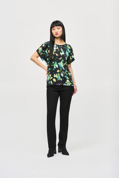 Satin Front Abstract Print Short Sleeeve Top Joseph Ribkoff