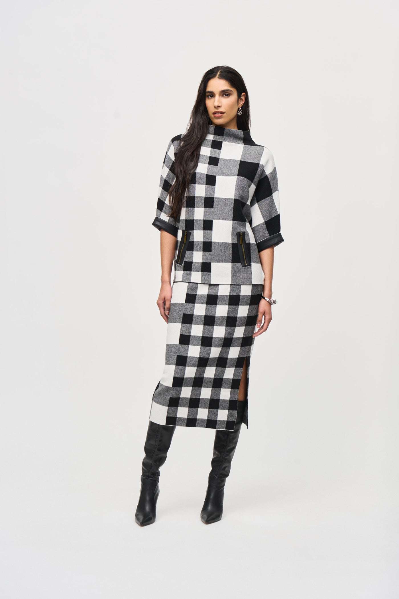 Plaid Jacquard Knit Skirt Joseph Ribkoff