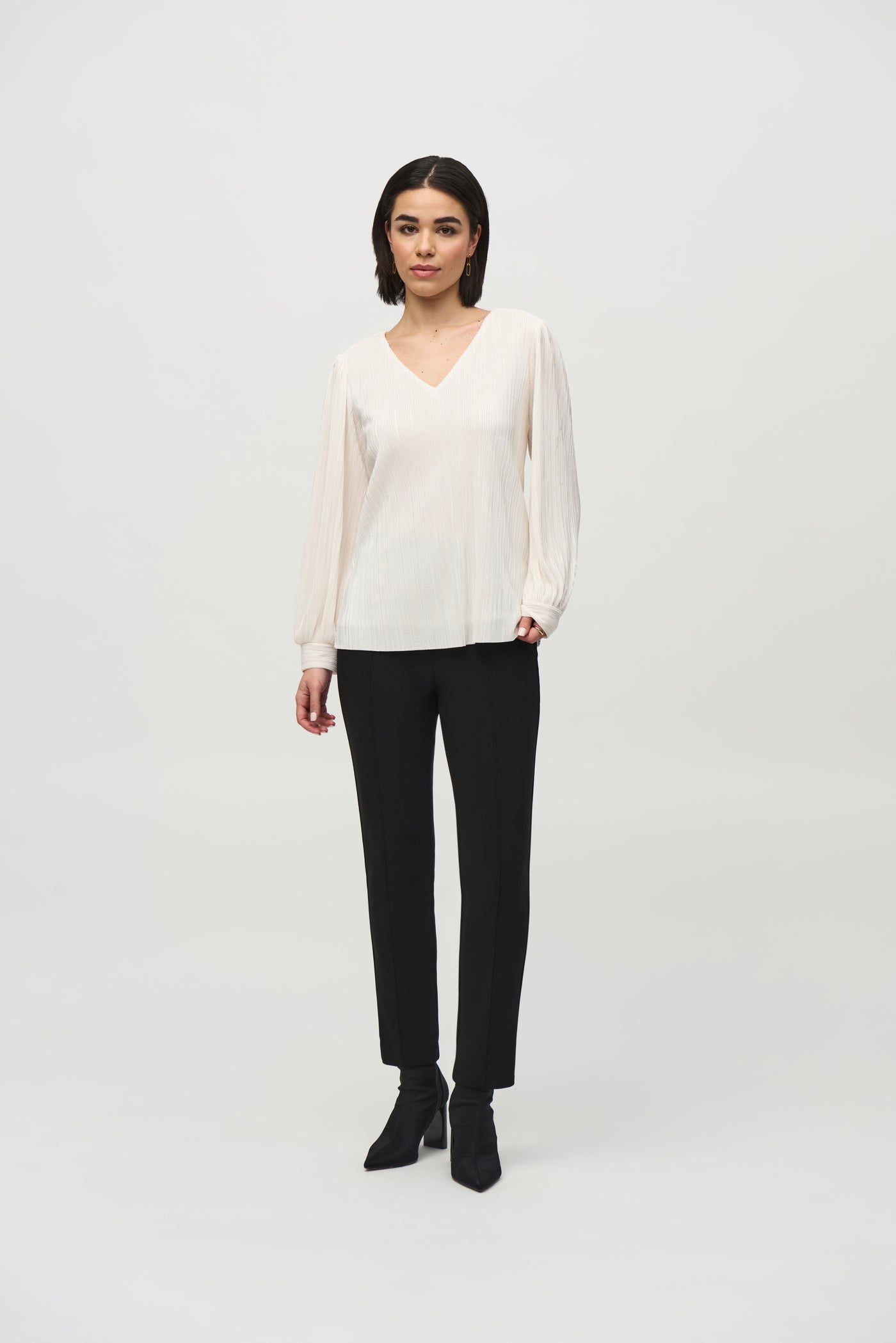 Pleated Knit Boxy V-Neck Top Joseph Ribkoff