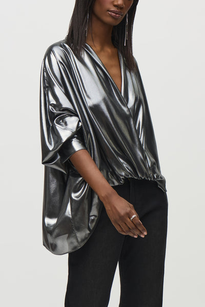 Metallic Foiled Chiffon Wrap Top Joseph Ribkoff