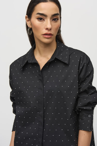 Stretch Cotton Blouse With Rhinestones Joseph Ribkoff