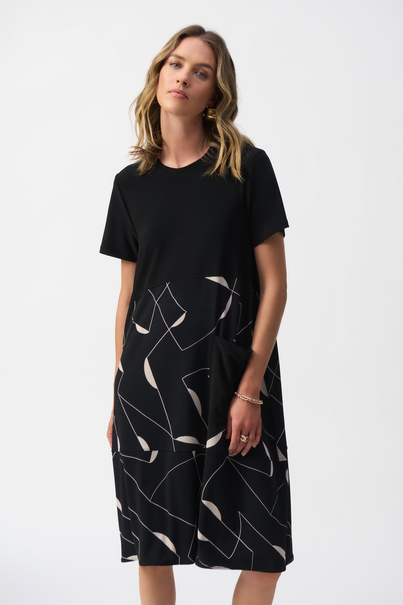 Silky Knit Geometric Print Trapeze Dress Joseph Ribkoff