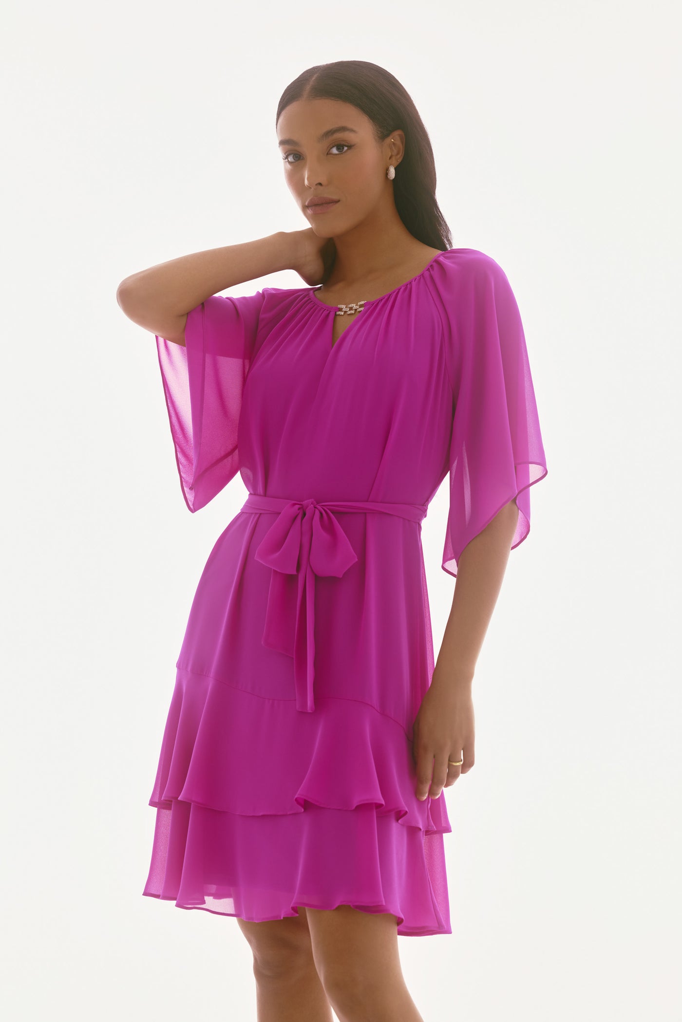 Signature Chiffon Belted A-Line Dress Joseph Ribkoff