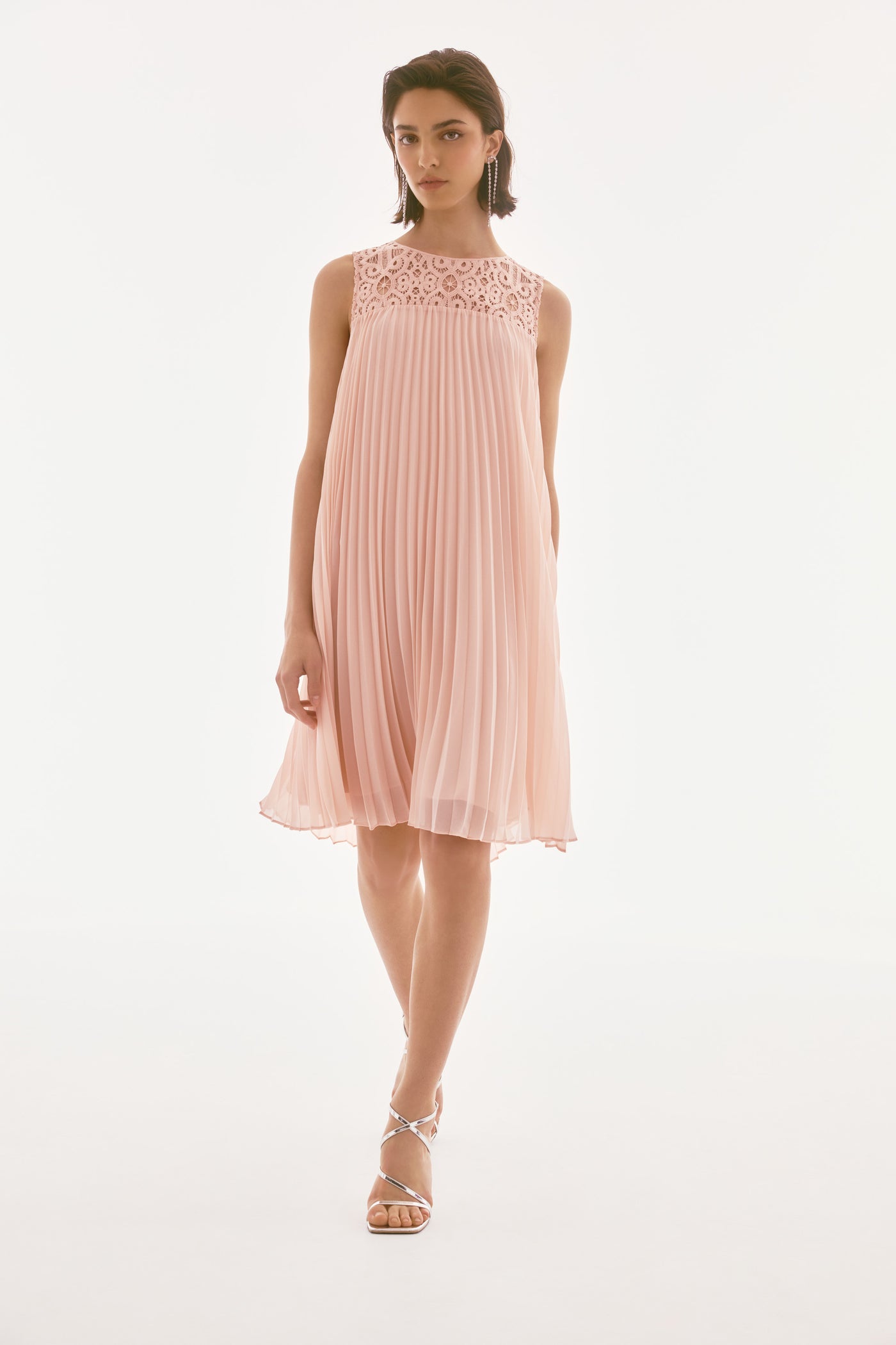 Signature Chiffon and Lace Sleeveless Pleated Dress Joseph Ribkoff