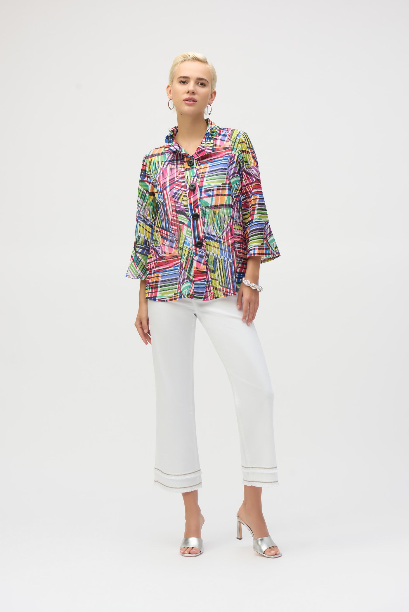 Jacquard Stripe Patchwork Print Trapeze Jacket