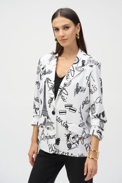 Silky Knit Conversational Print Straight Blazer