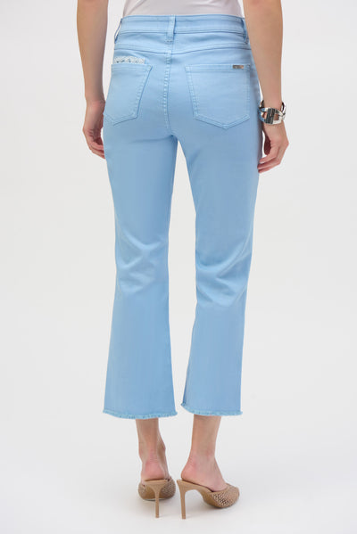 Stretch Flare Crop Jeans with Frayed Hem