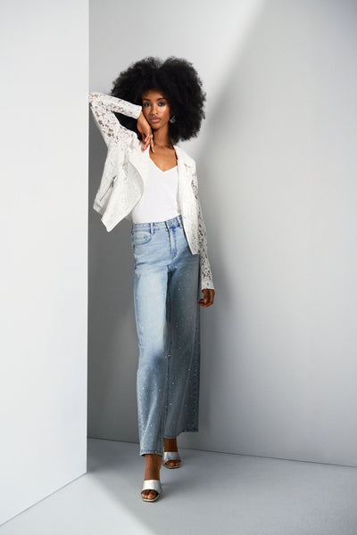 Classic Wide Leg Stretch Jeans with Crystals