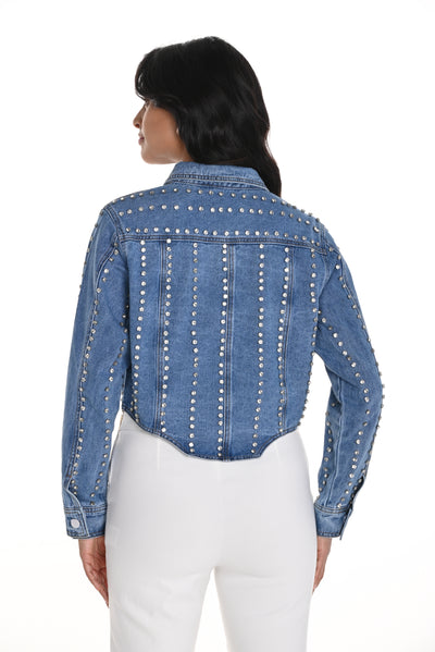 Studded Denim Jacket with Asymmetrical Hem