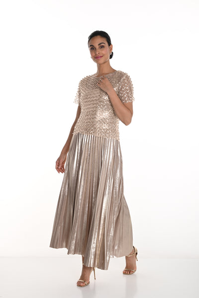 Pleated Metallic Midi Skirt Frank Lyman