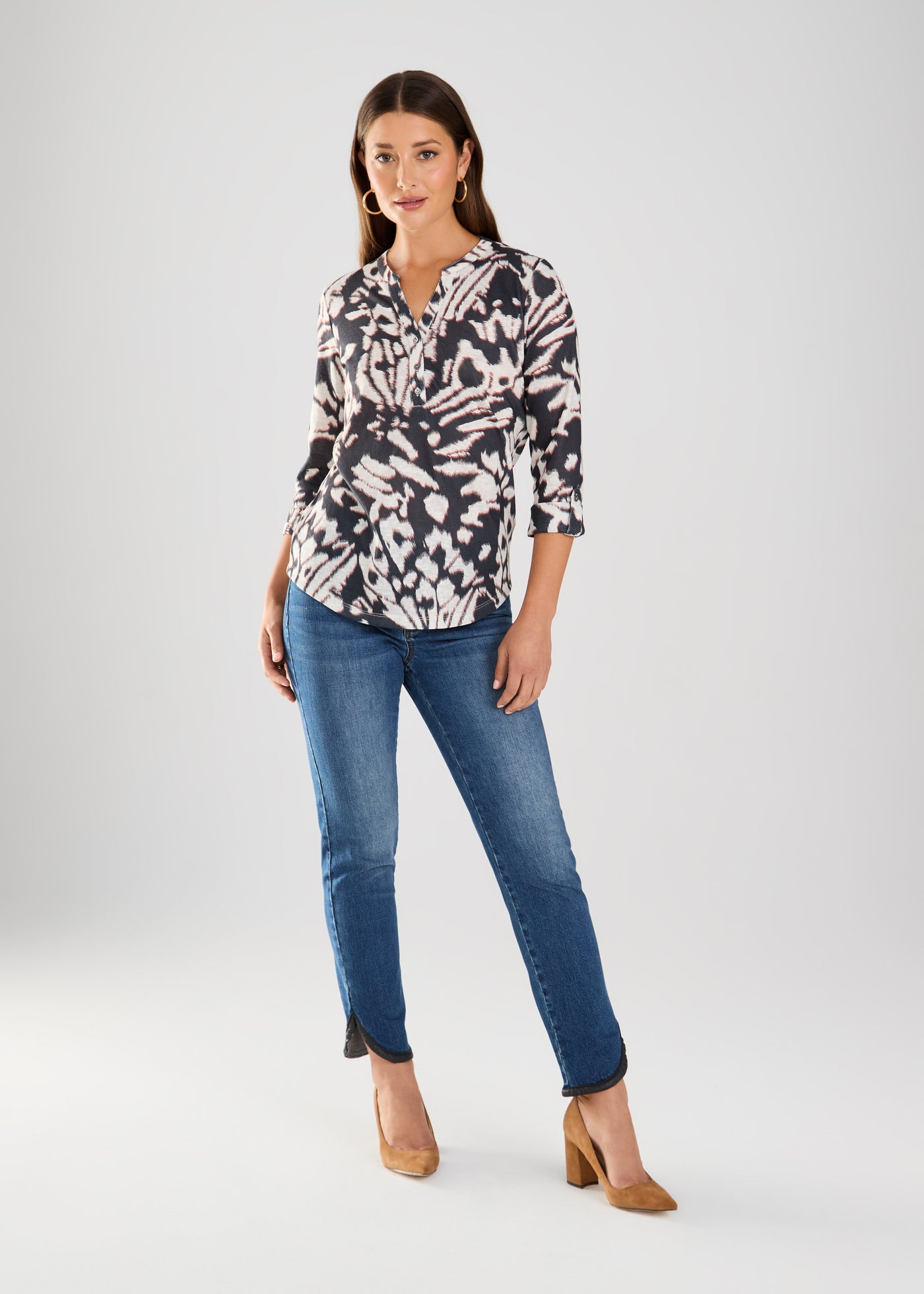 3/4 Sleeve Henley Top French Dressing Jeans