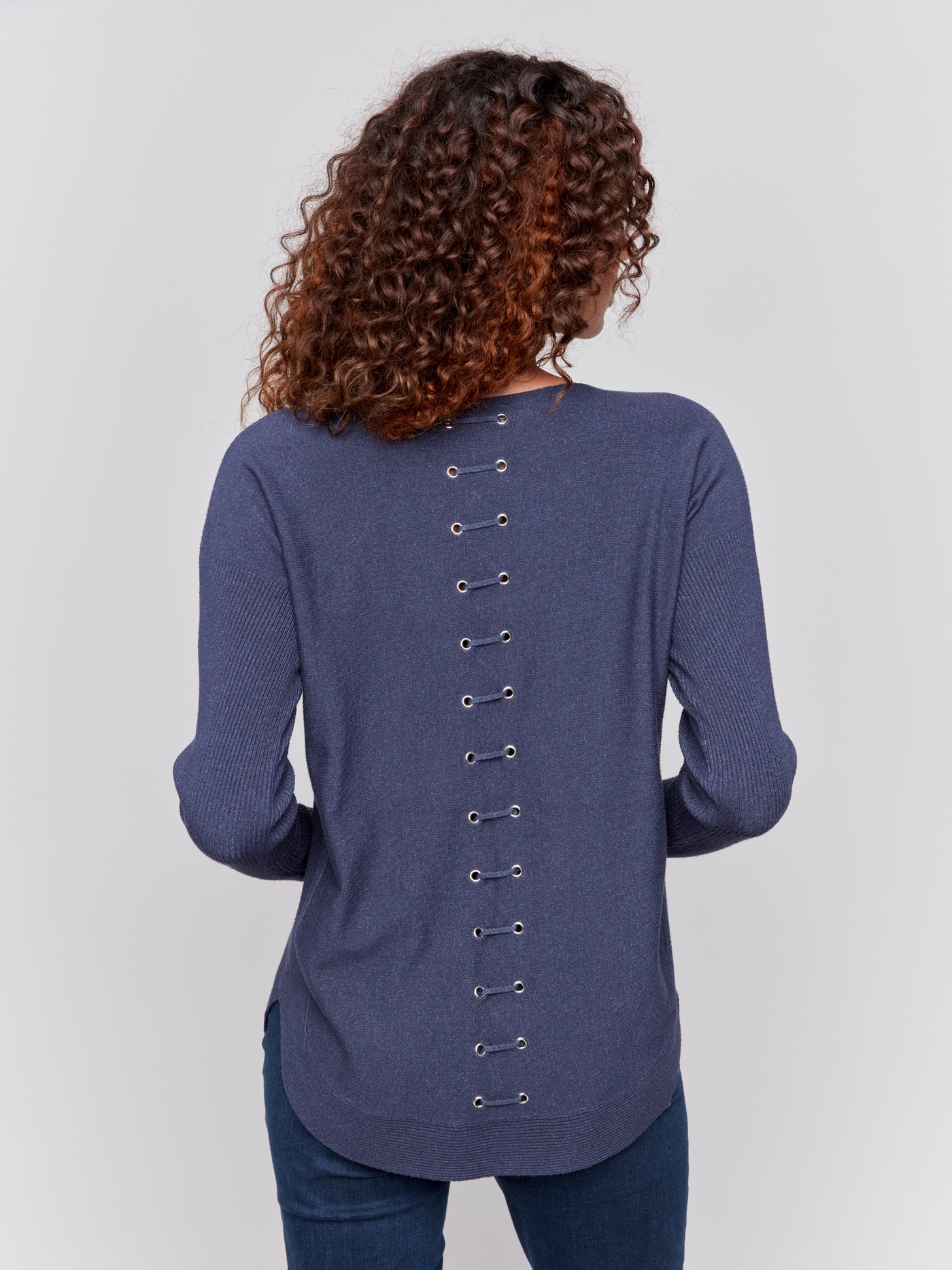 Knit Sweater with Back Lace-Up Detail Charlie B