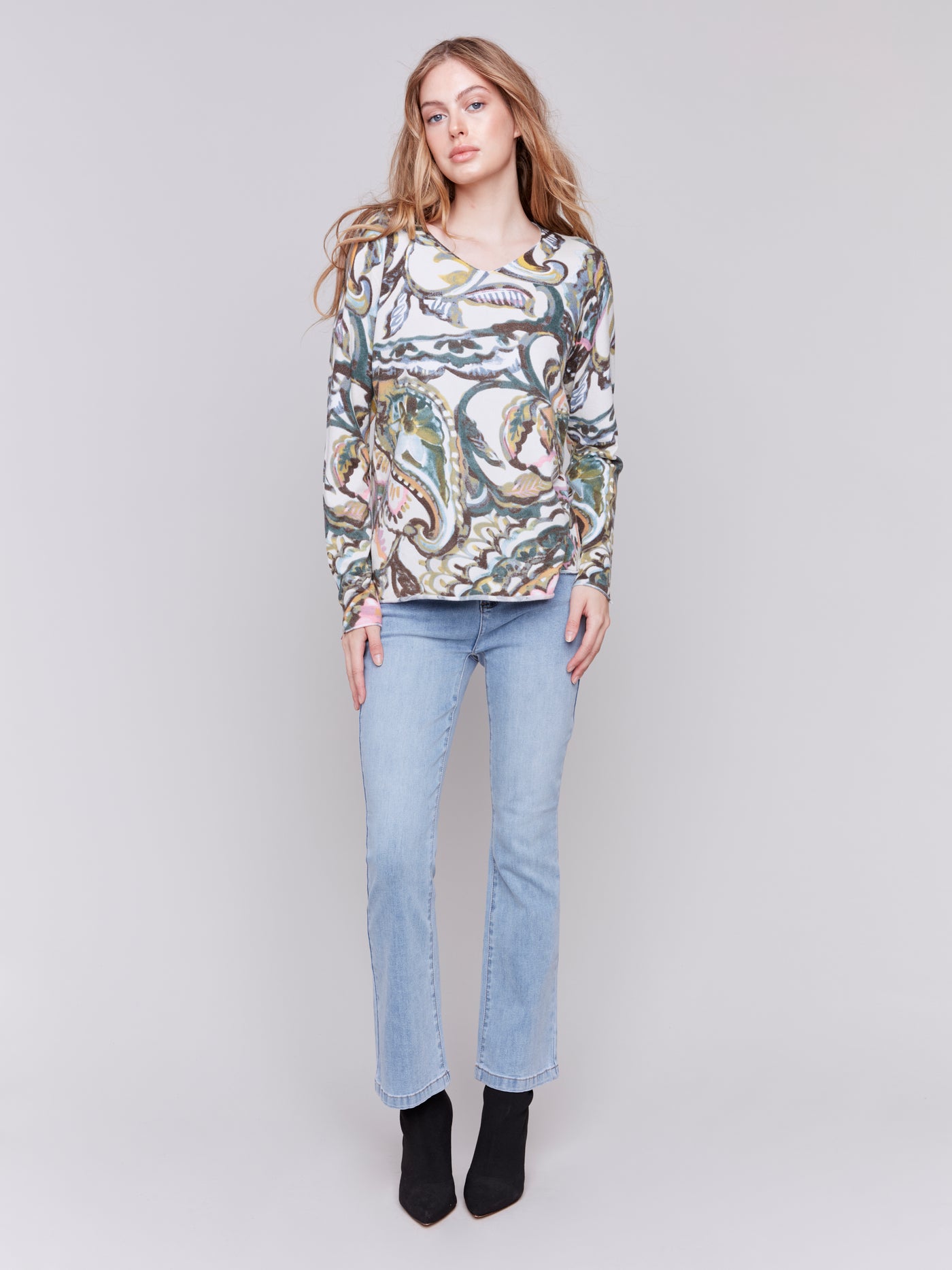 Printed V-Neck Sweater Charlie B