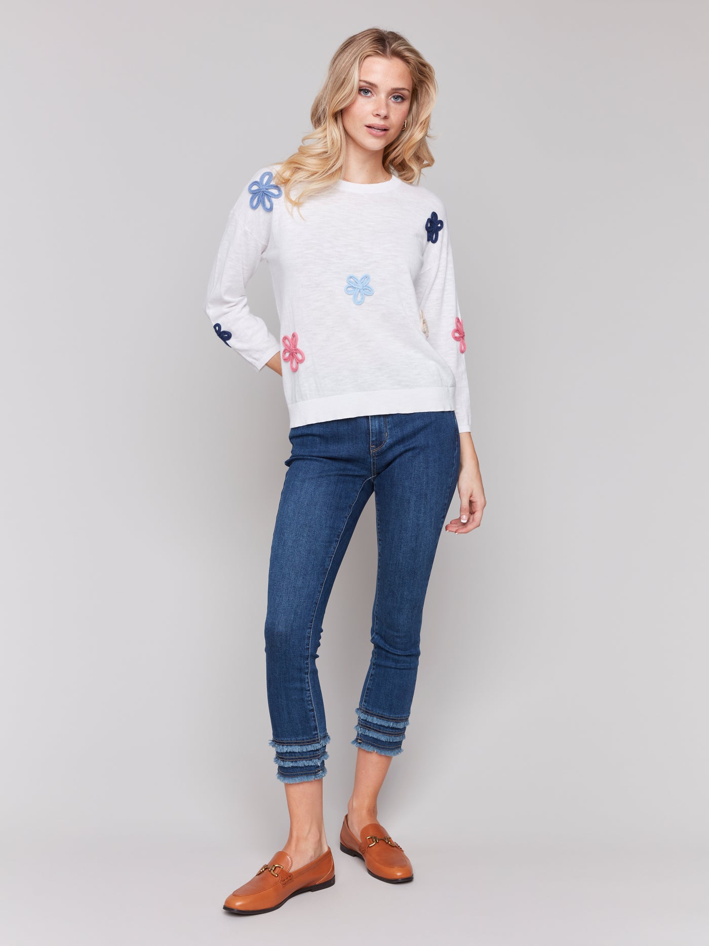 Cotton Sweater with Flower Patches Charlie B