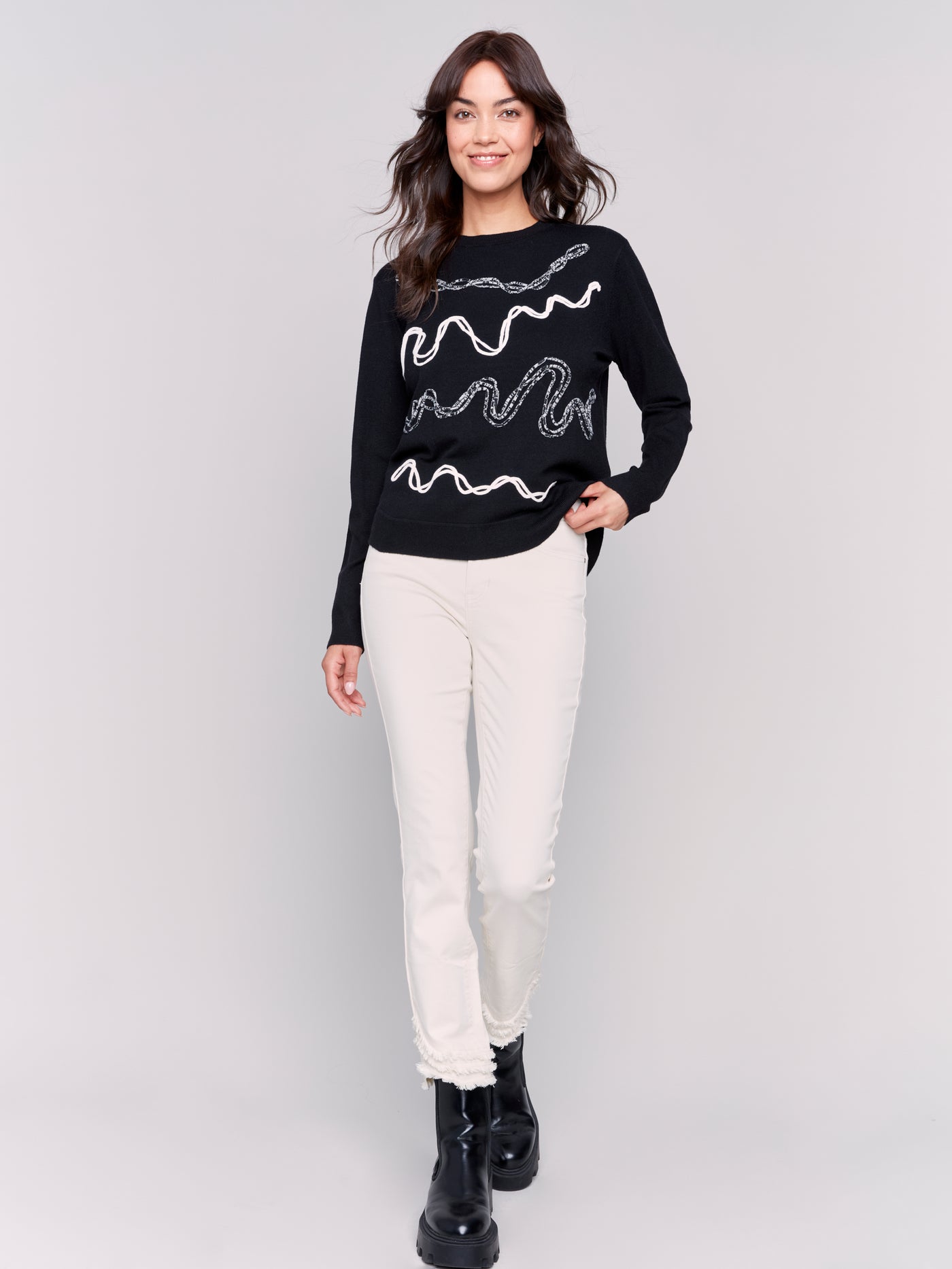 Embroidered Round Hem Sweater Charlie B