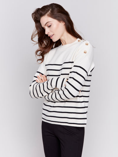 Striped Sweater with Button Detail Charlie B