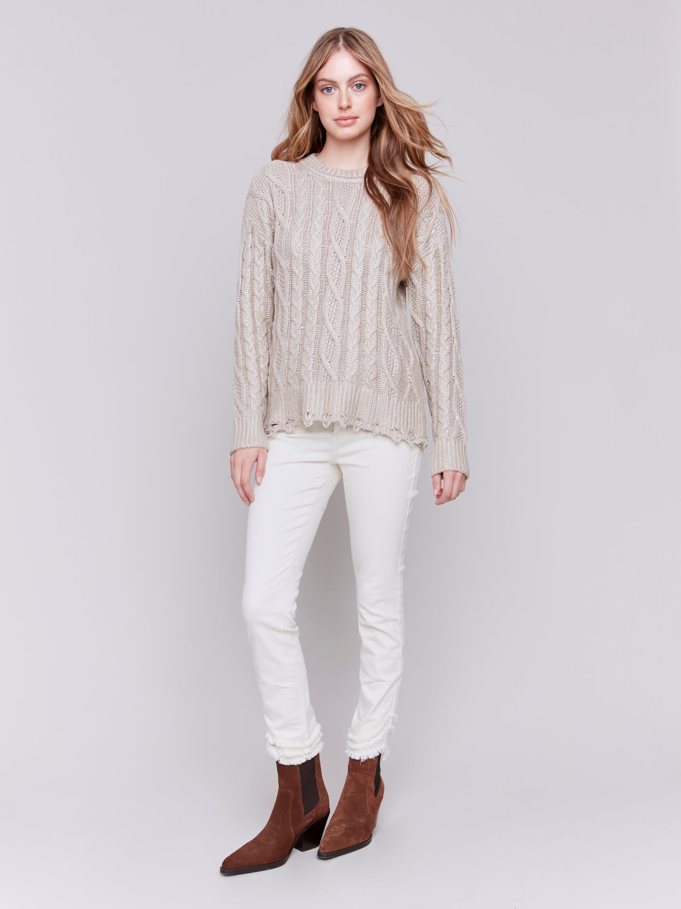 Metallic Cable Knit Sweater Charlie B