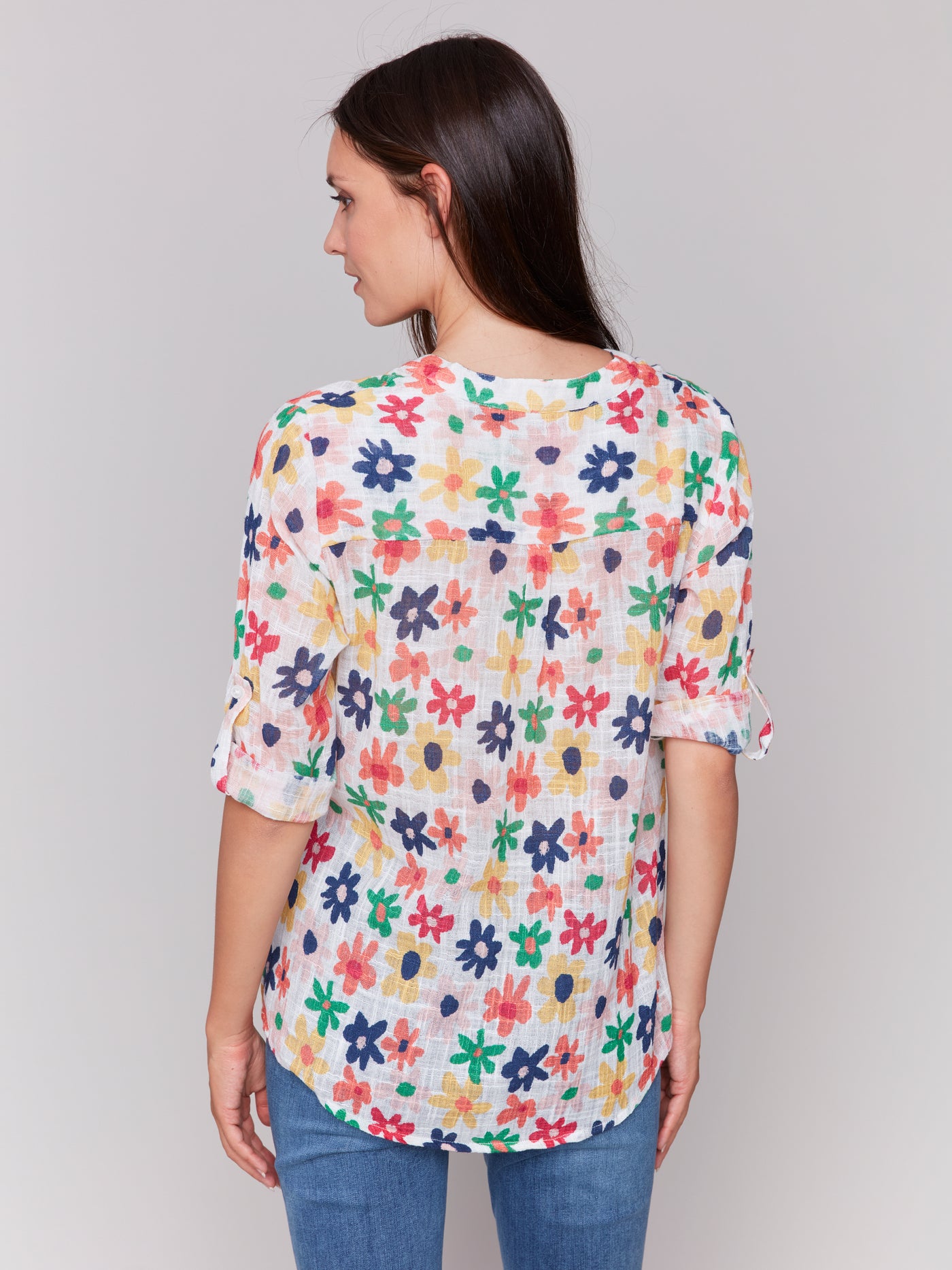 Printed Cotton Gauze Half-Button Blouse Charlie B