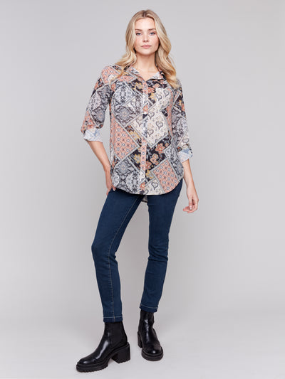 Printed Button-Front Blouse Charlie B