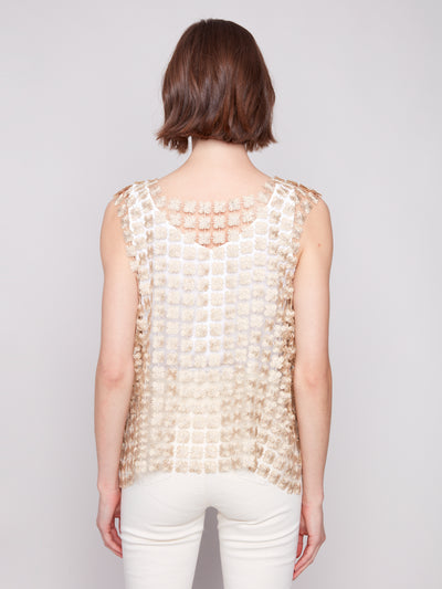 Sleeveless Textured Crochet Flower Top Charlie B