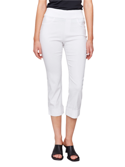 Solid Pull On Stretch Cropped Cuffed Pant Charlie B