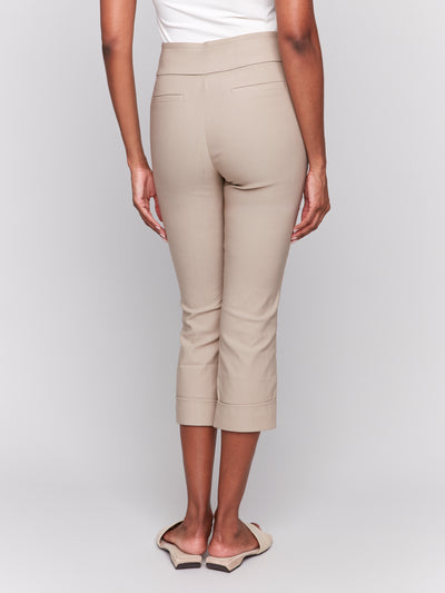 Solid Pull On Stretch Cropped Cuffed Pant Charlie B