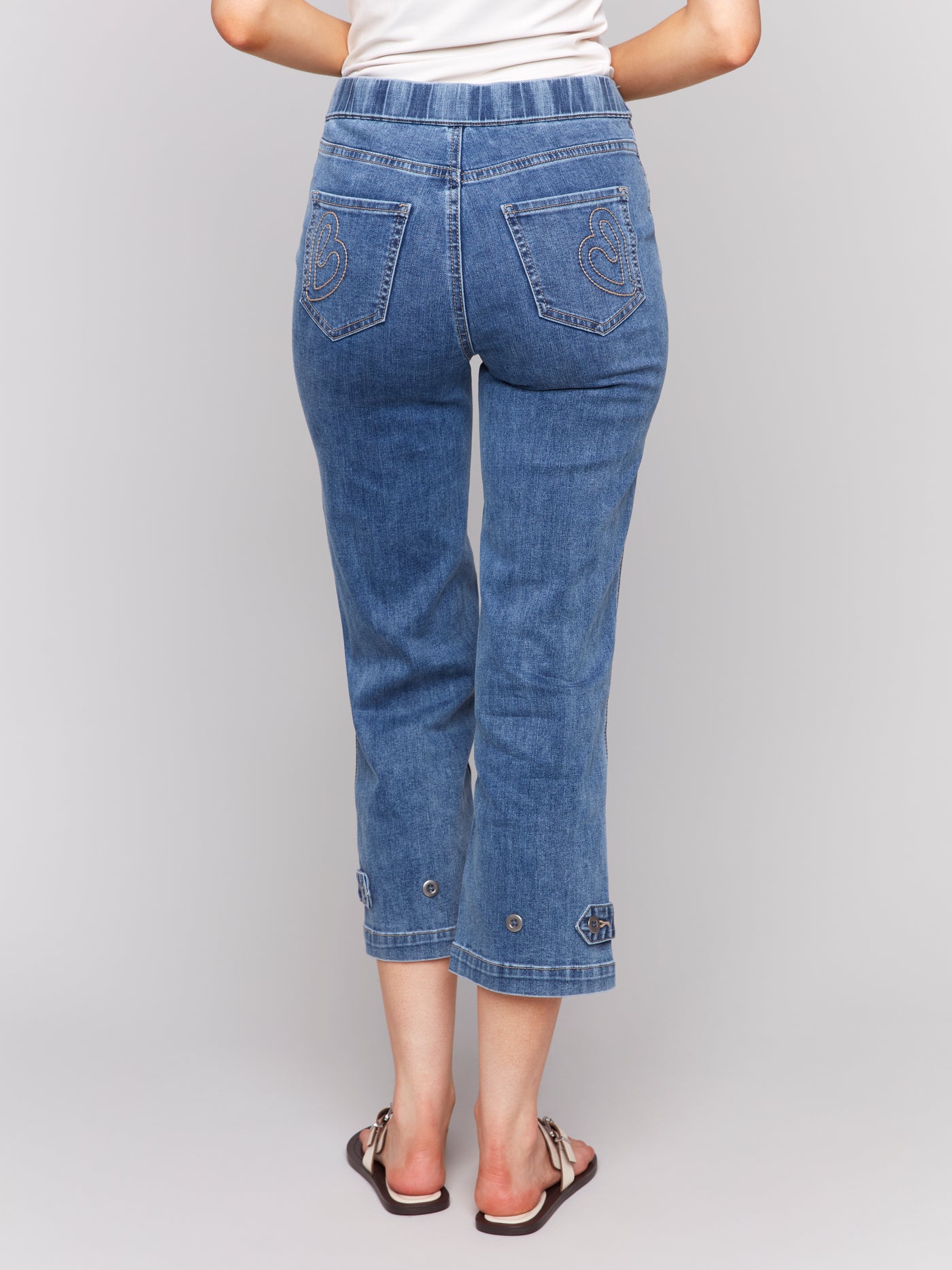 Cropped Pull-On Jeans with Hem Tab Charlie B