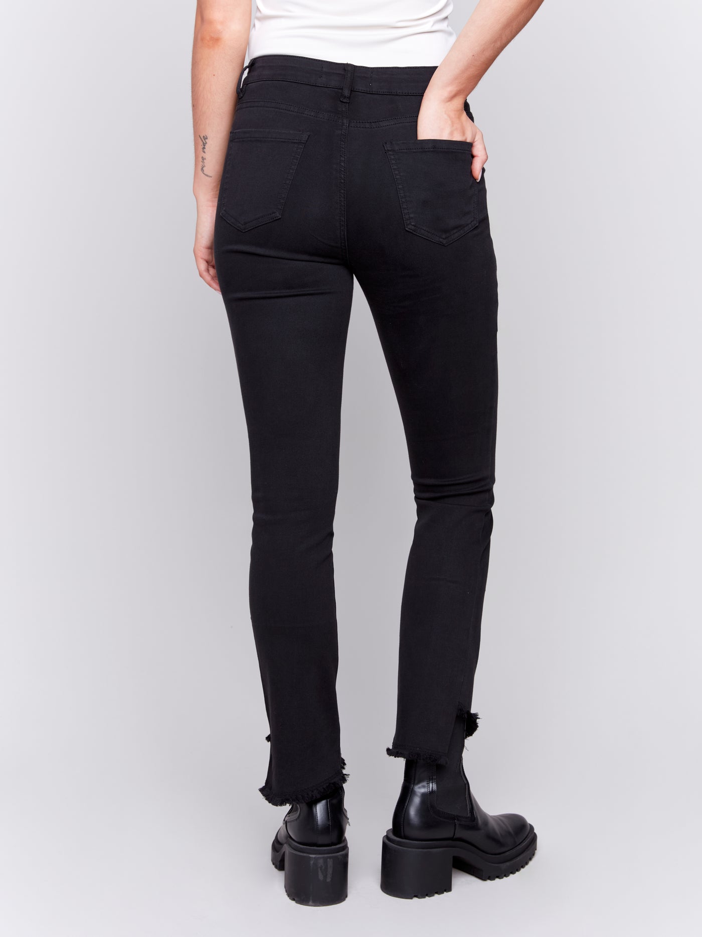 Bootcut Twill Pants with Asymmetrical Hem Charlie B