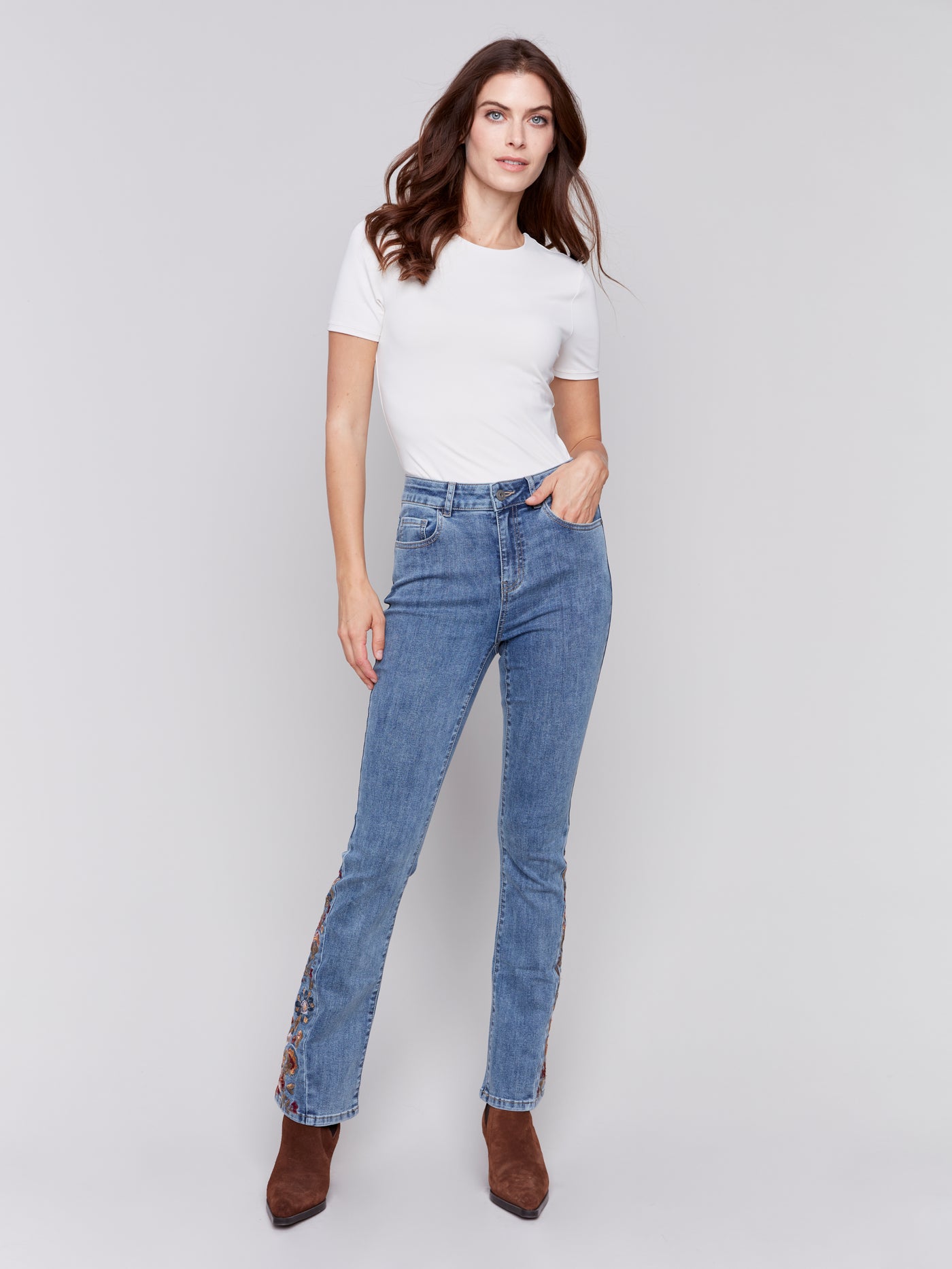 Bootcut Jeans with Floral Embroidery Charlie B