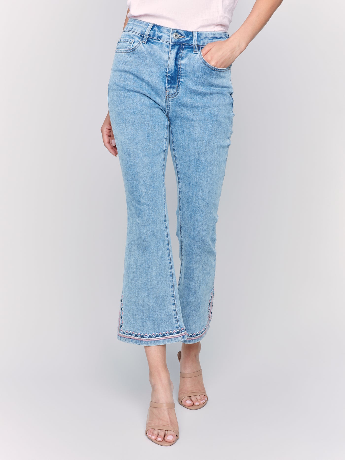 Cropped Bootcut Jeans with Embroidered Side Slit Detail Charlie B